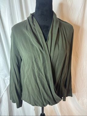 Zara Olive Draped Wrap-Front Blouse